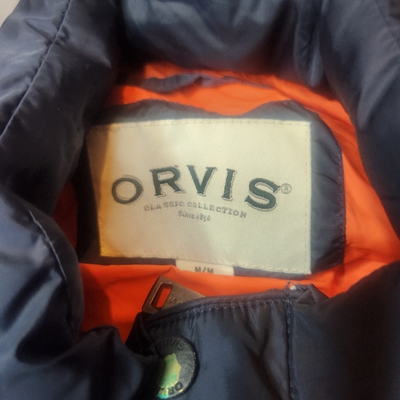 Orvis Essex Duck Down Puffer Vest Quilted Men M Winter Navy Full Zip 214016 FLAW - Picture 6 of 8